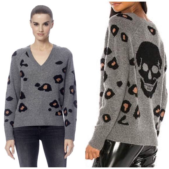 360 Cashmere Alani Grey & Black Mid Heather Cashmere Wool Sweater Small
